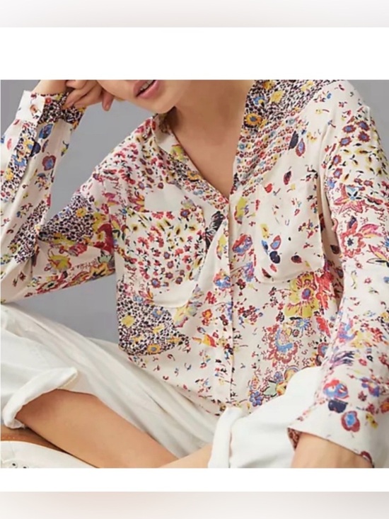 Pilcro Tops - Pilcro Anthropologie The Romy Relaxed Shirt Cream Floral Print Button Front Top